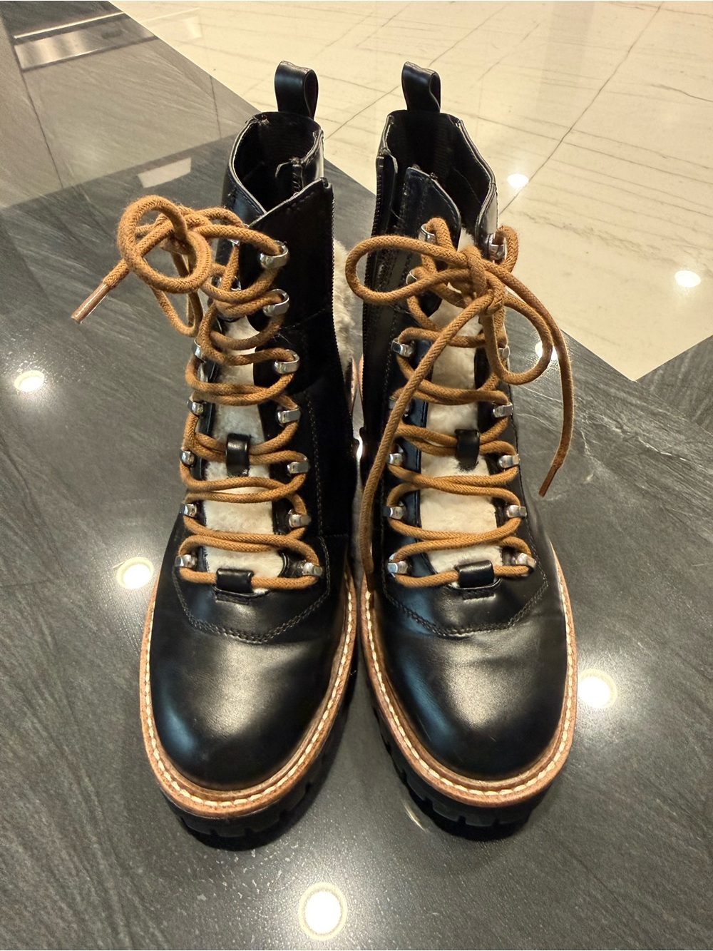 a new day Black Lace-Up Winter Boots with Brown Laces